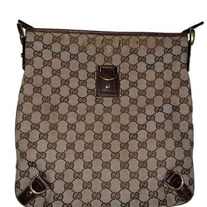 Gucci Logo Abbey GG Pattern D-Ring Canvas/Leather Crossbody Shoulder Bag Brown